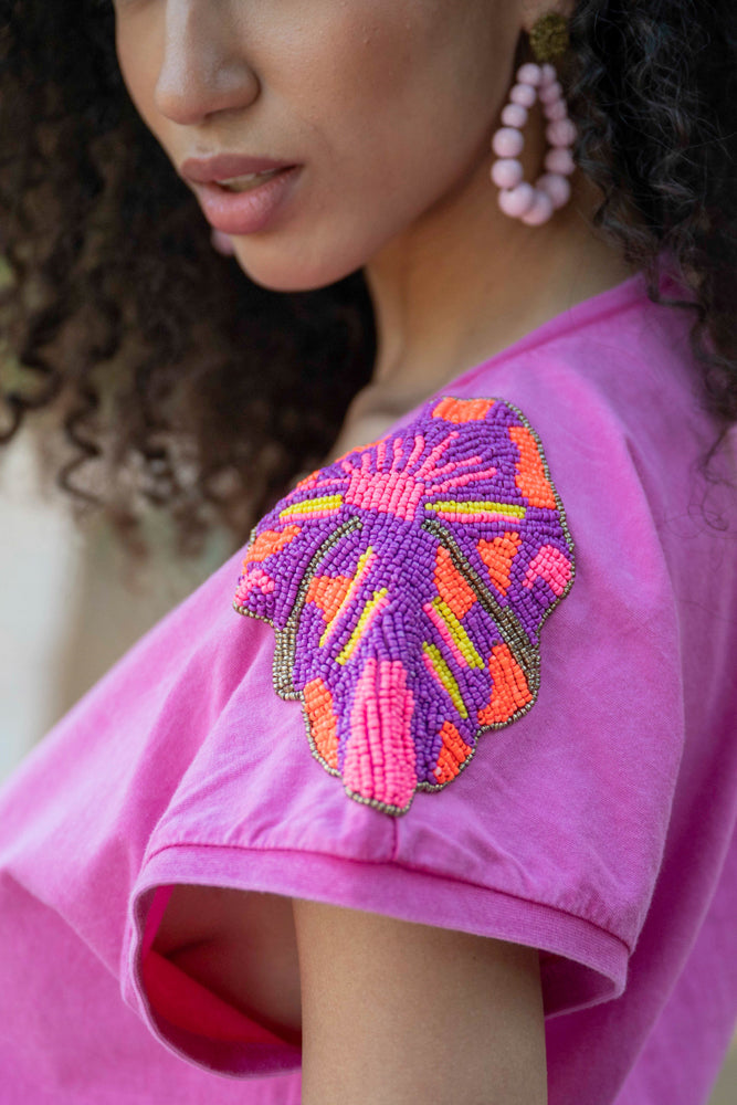 T-shirt fluide perlé Live - Taille unique: 36 au 42 / Rose