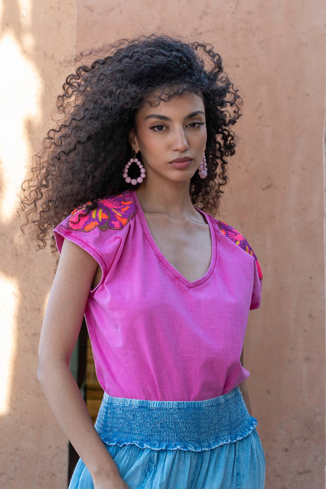 T-shirt fluide perlé Live - Taille unique: 36 au 42 / Rose