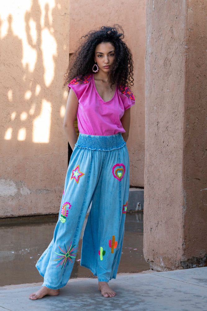 T-shirt fluide perlé Live - Taille unique: 36 au 42 / Rose