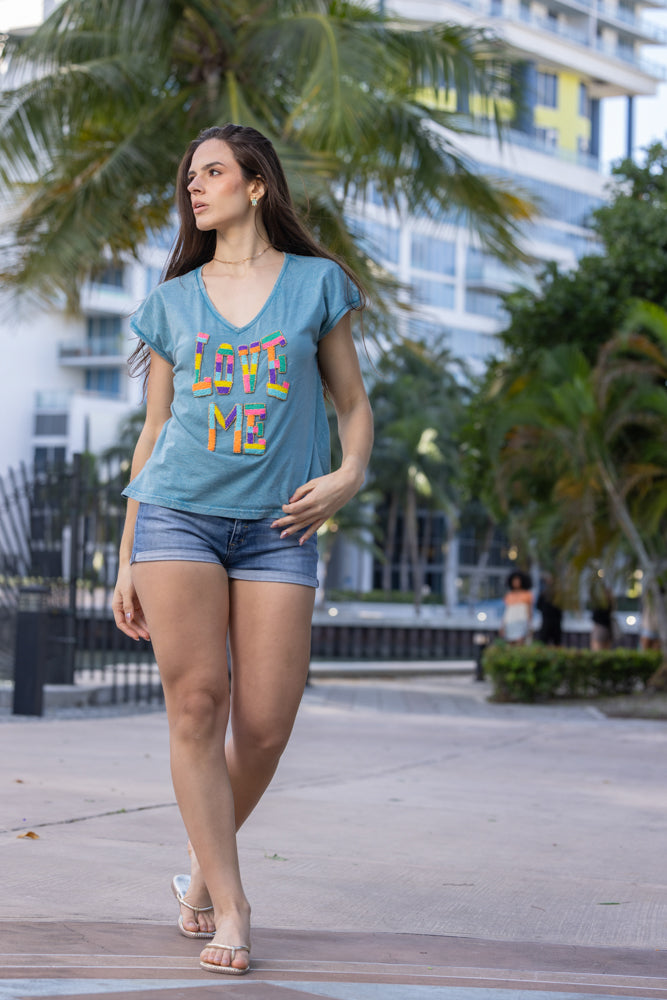 T-shirt fluide perlé Lovers - Taille unique: 36 au 42