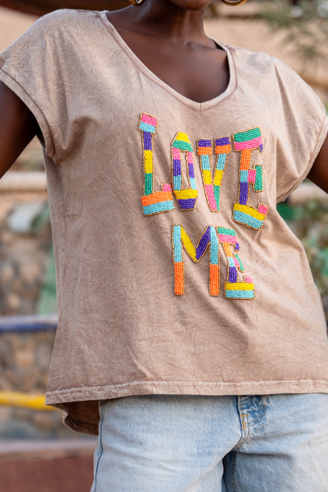 T-shirt fluide perlé Lovers - Taille unique: 36 au 42
