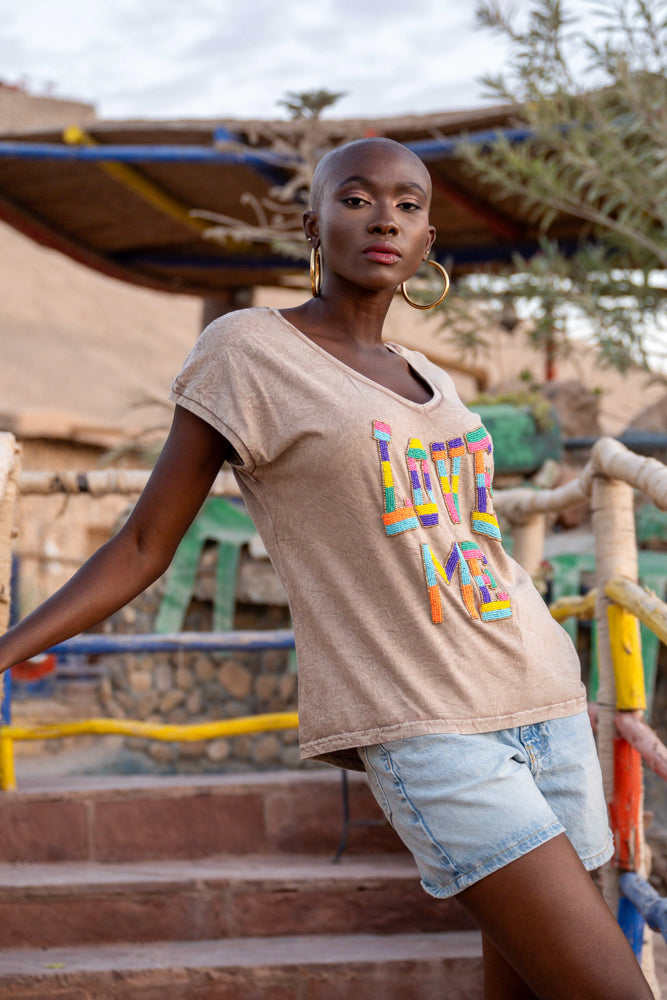 T-shirt fluide perlé Lovers - Taille unique: 36 au 42