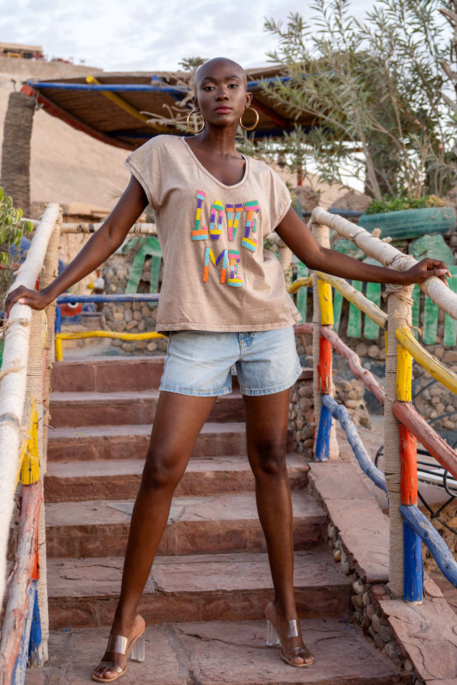 T-shirt fluide perlé Lovers - Taille unique: 36 au 42