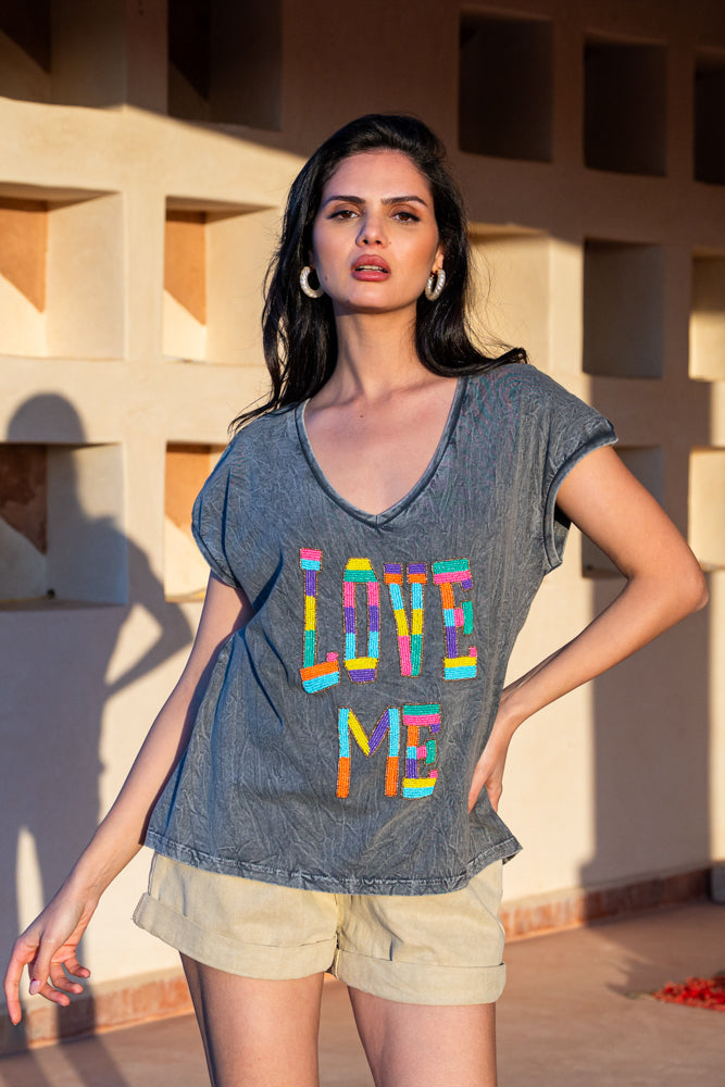 T-shirt fluide perlé Lovers - Taille unique: 36 au 42