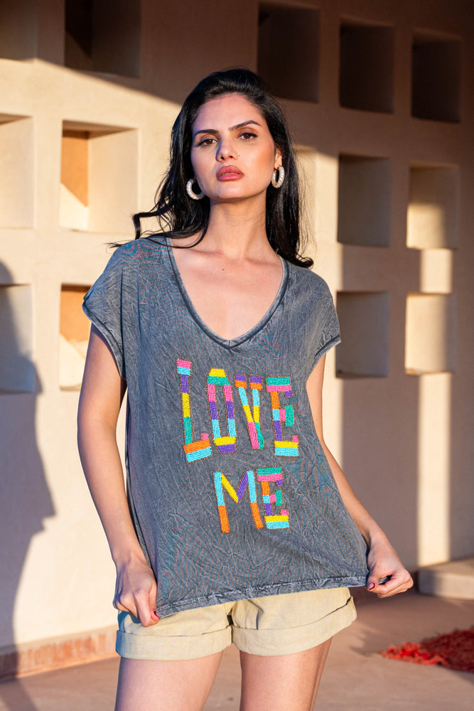 T-shirt fluide perlé Lovers - Taille unique: 36 au 42