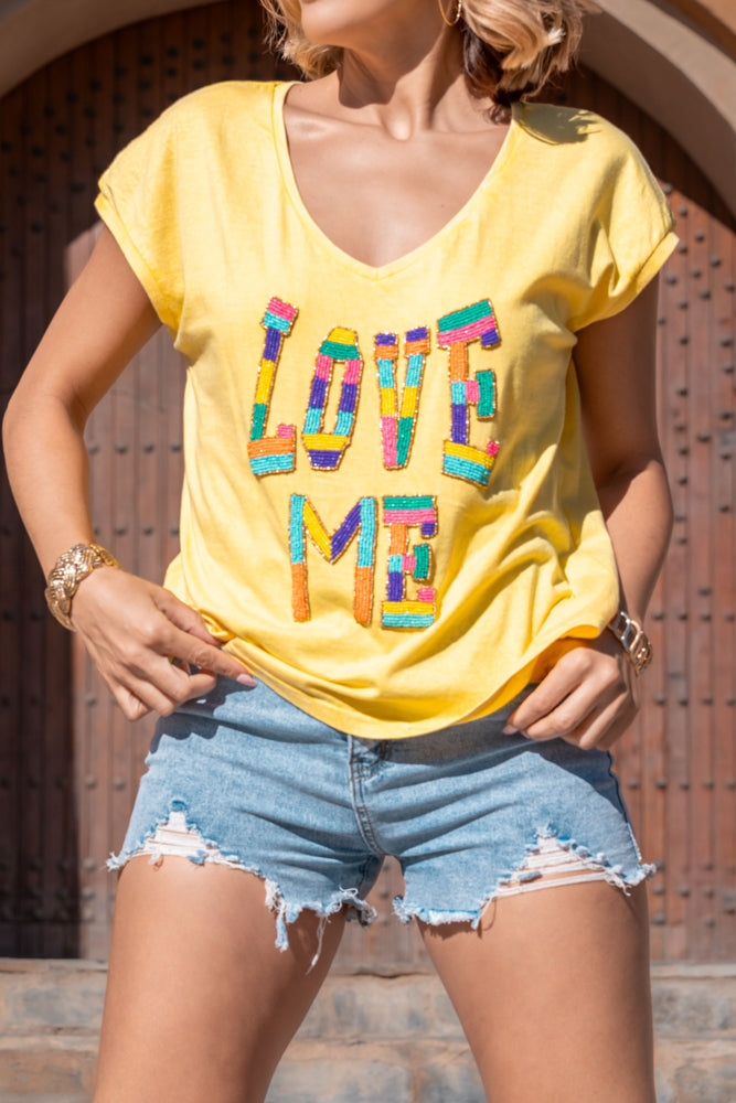 T-shirt fluide perlé Lovers - Taille unique: 36 au 42