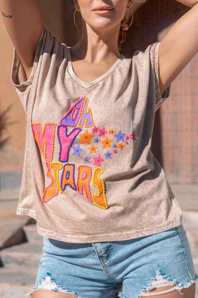 T-shirt fluide perlé Myma - Taille unique: 36 au 42 / Camel