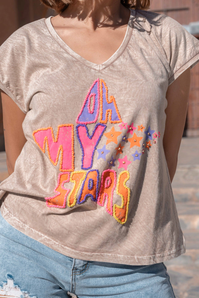 T-shirt fluide perlé Myma - Taille unique: 36 au 42 / Camel