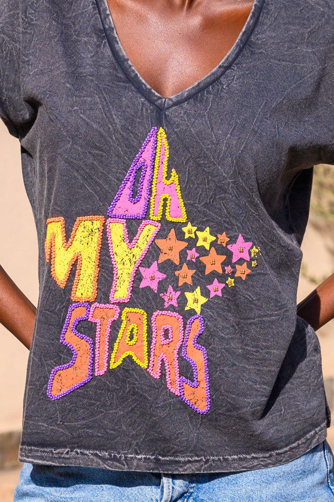T-shirt fluide perlé Myma - Taille unique: 36 au 42 / Gris