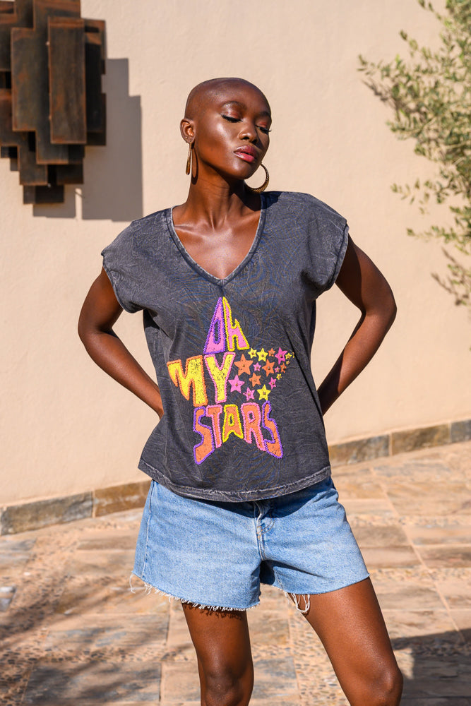 T-shirt fluide perlé Myma - Taille unique: 36 au 42 / Gris
