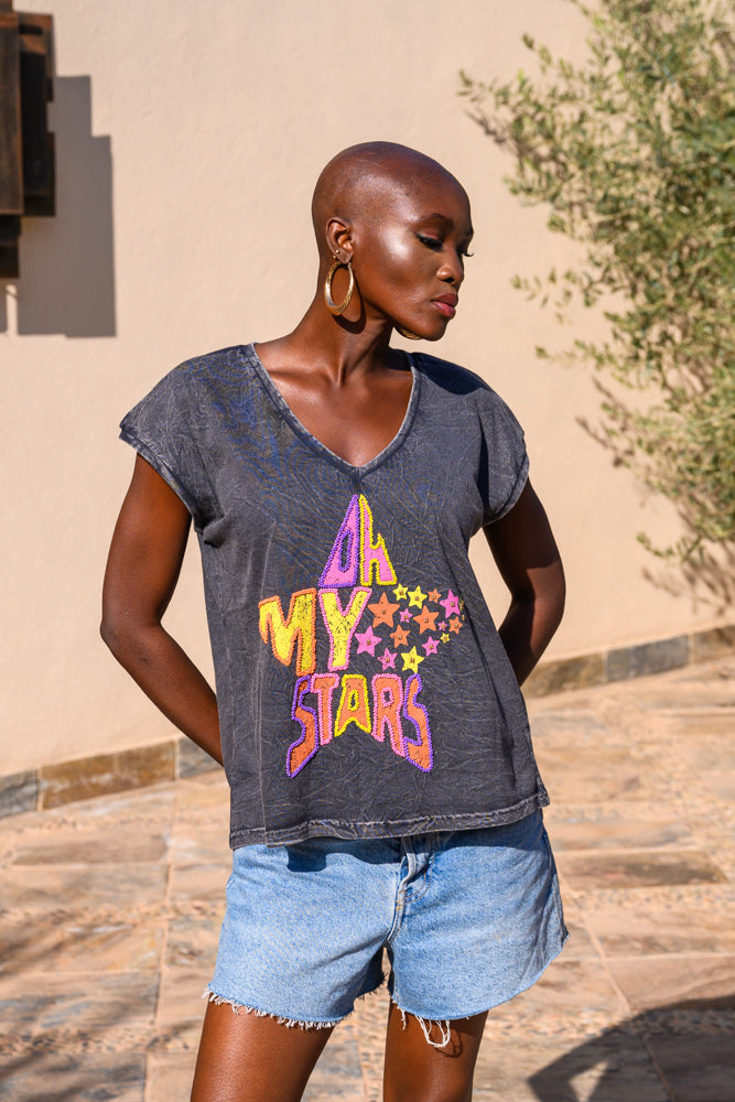 T-shirt fluide perlé Myma - Taille unique: 36 au 42 / Gris