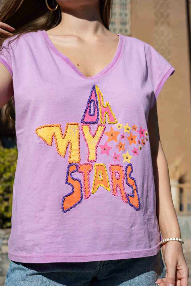 T-shirt fluide perlé Myma - Taille unique: 36 au 42 / Lilas