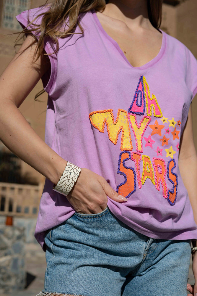 T-shirt fluide perlé Myma - Taille unique: 36 au 42 / Lilas