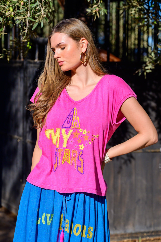 T-shirt fluide perlé Myma - Taille unique: 36 au 42 / Rose