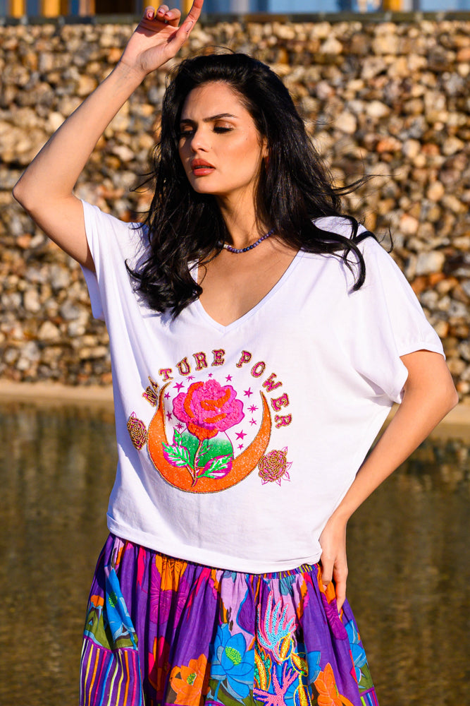 T-shirt fluide perlé Power - Taille unique: 36 au 42 / Ecru