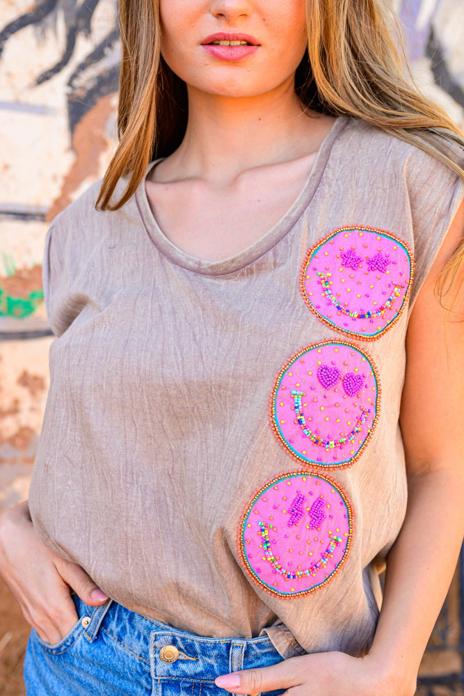 T-shirt fluide perlé Soly - Taille unique: 36 au 42 / Camel