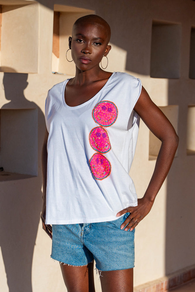 T-shirt fluide perlé Soly - Taille unique: 36 au 42 / Ecru