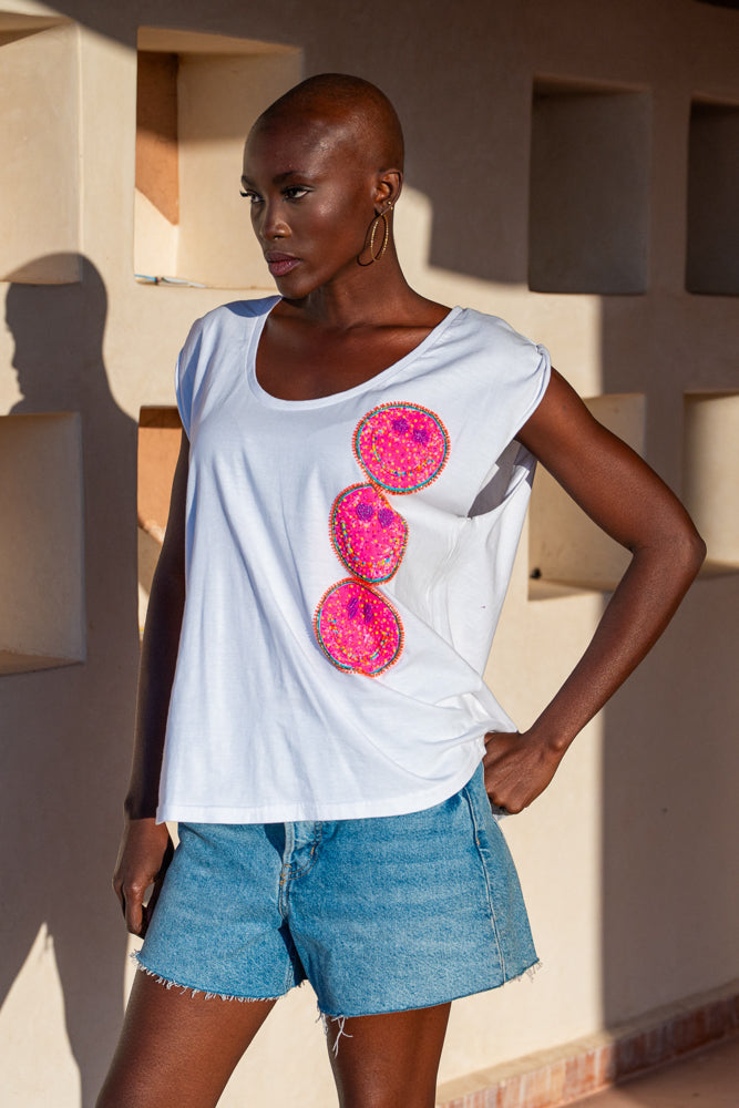 T-shirt fluide perlé Soly - Taille unique: 36 au 42 / Ecru