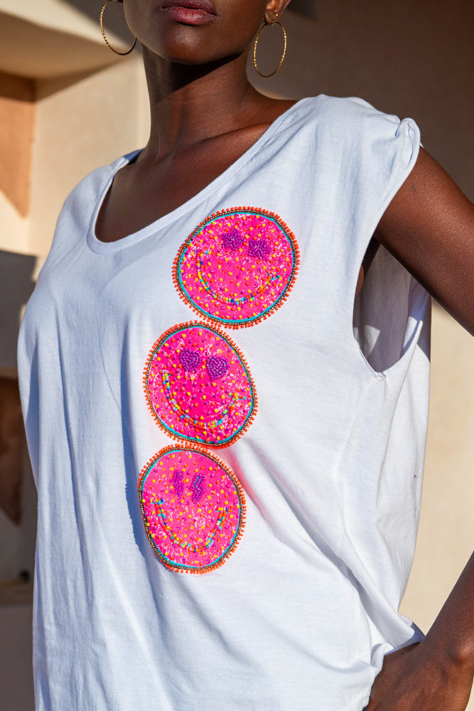 T-shirt fluide perlé Soly - Taille unique: 36 au 42 / Ecru