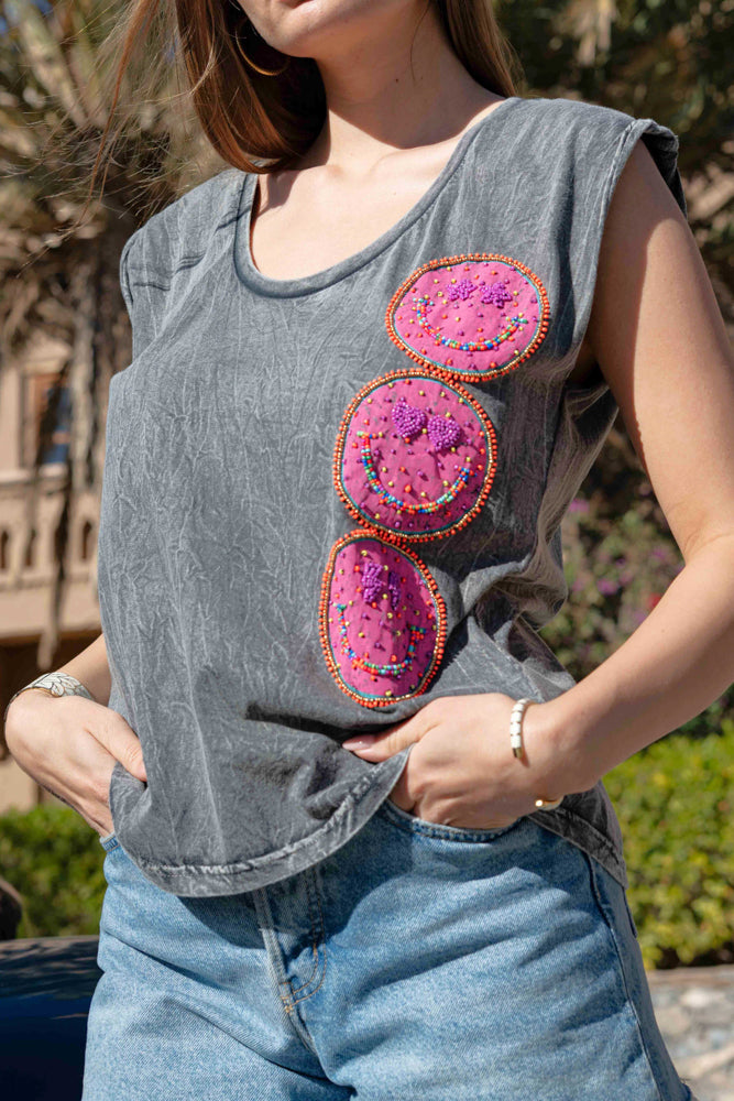 T-shirt fluide perlé Soly - Taille unique: 36 au 42 / Gris