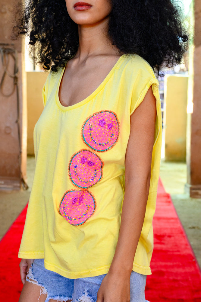 T-shirt fluide perlé Soly - Taille unique: 36 au 42 / Jaune