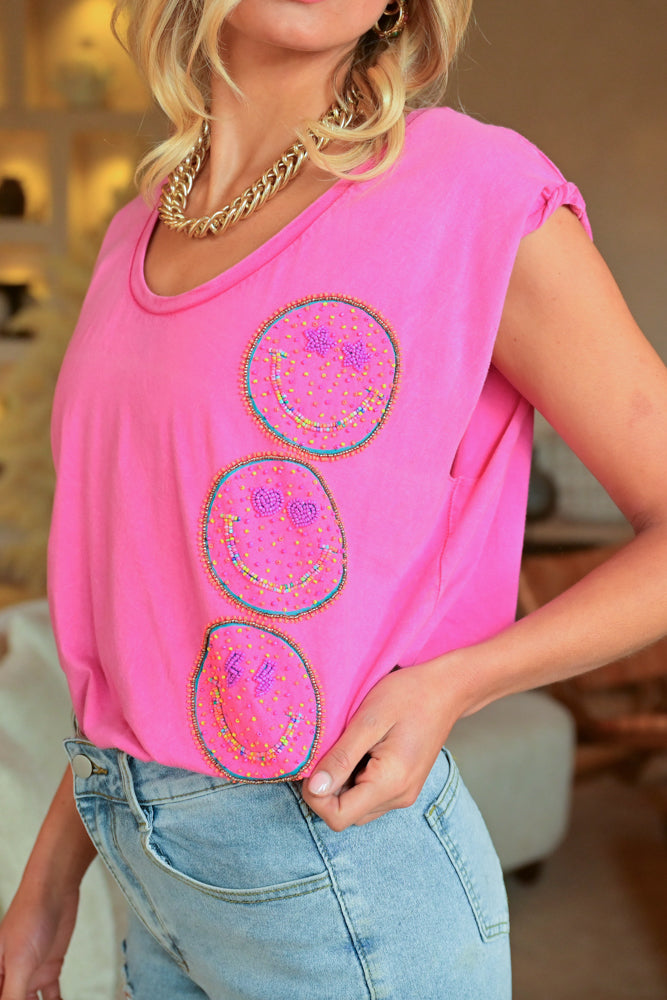 T-shirt fluide perlé Soly - Taille unique: 36 au 42 / Rose