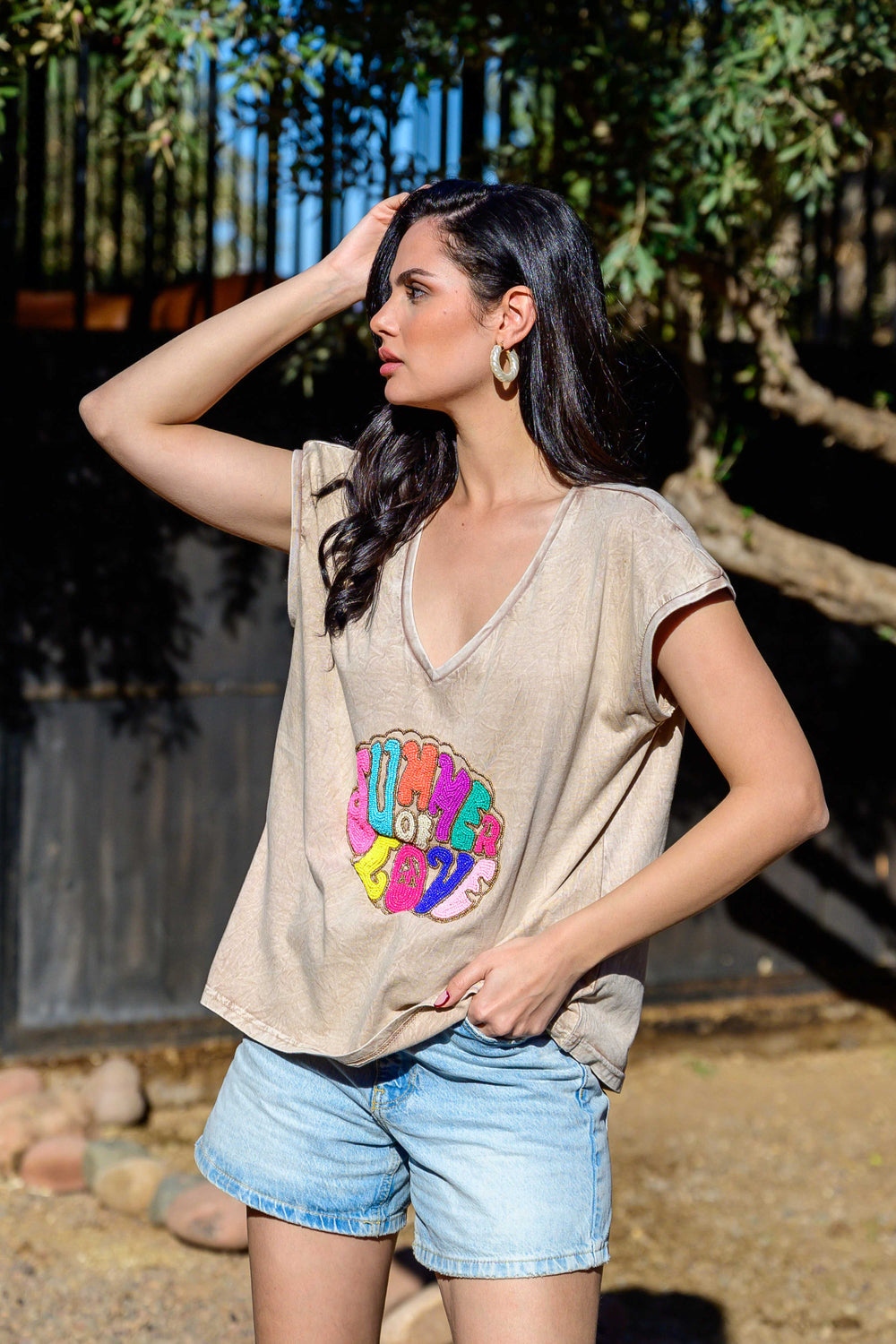 T-shirt fluide perlé Sumlov - Taille unique: 36 au 42