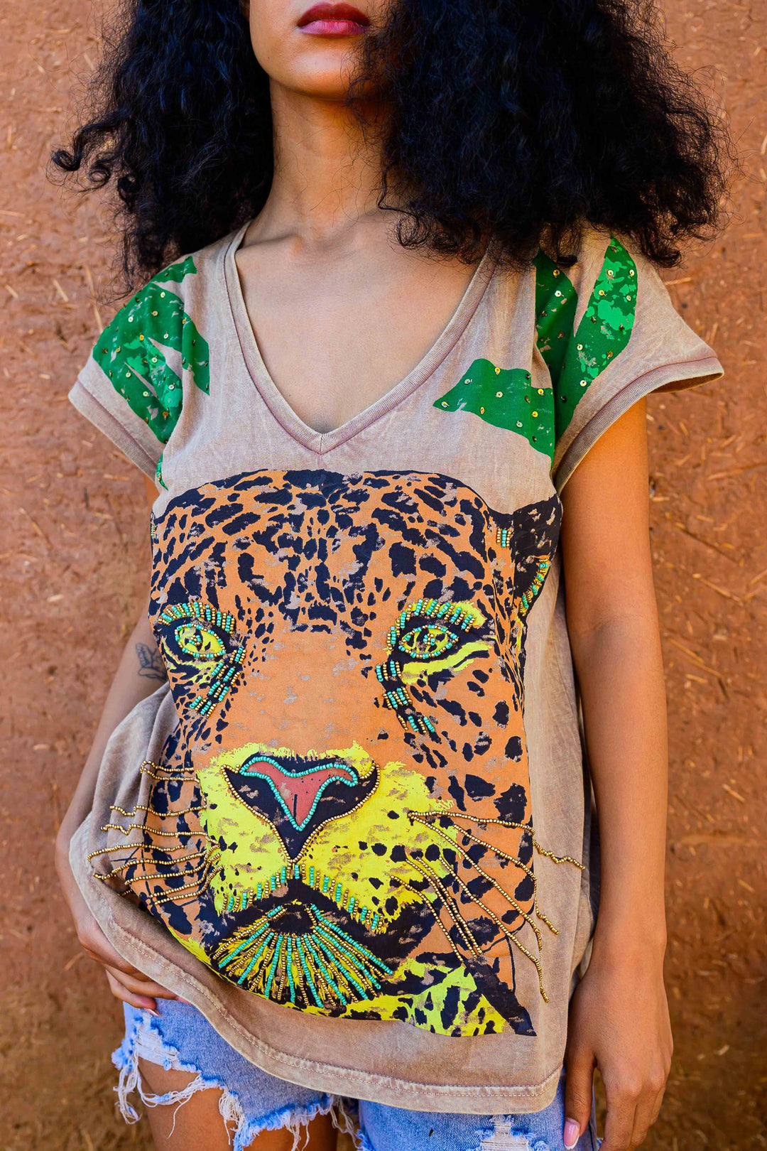 T-shirt fluide Tiger - Taille unique: 36 au 44 / Camel