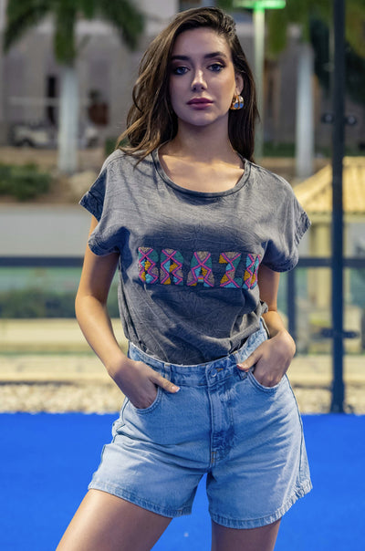 T-shirt perlé Brazil - Taille unique / Gris stonewash