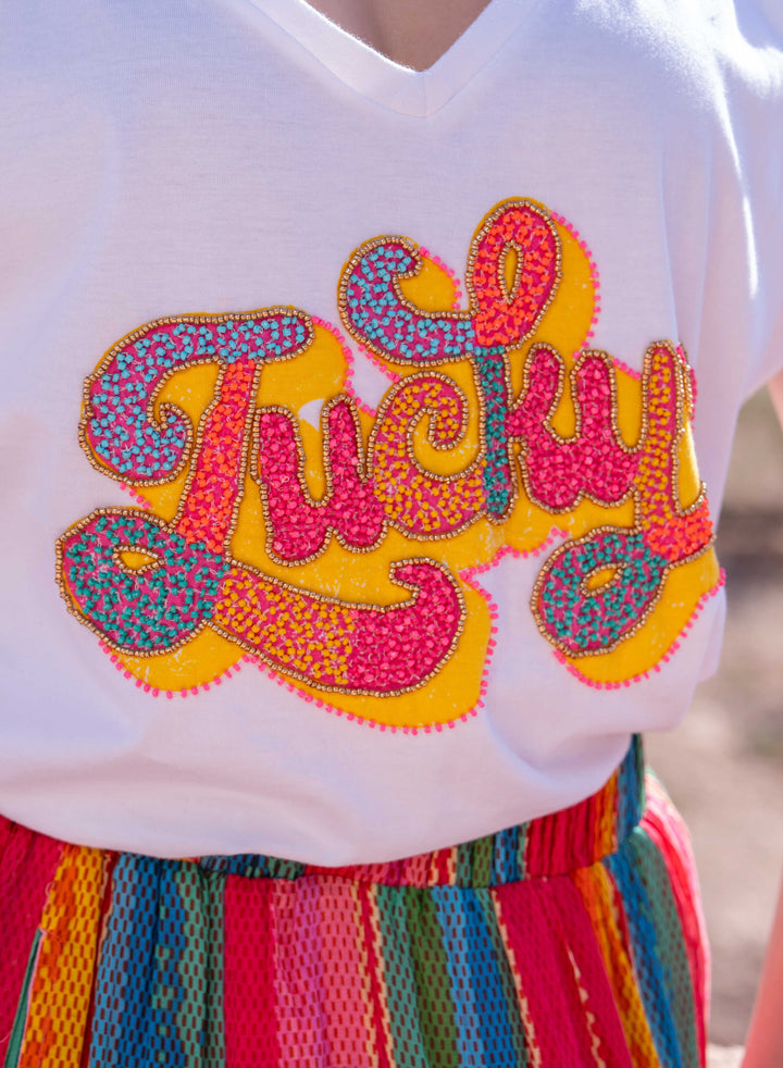 T-shirt perlé Lucky - Taille unique: 36 au 40 / Ecru délavé