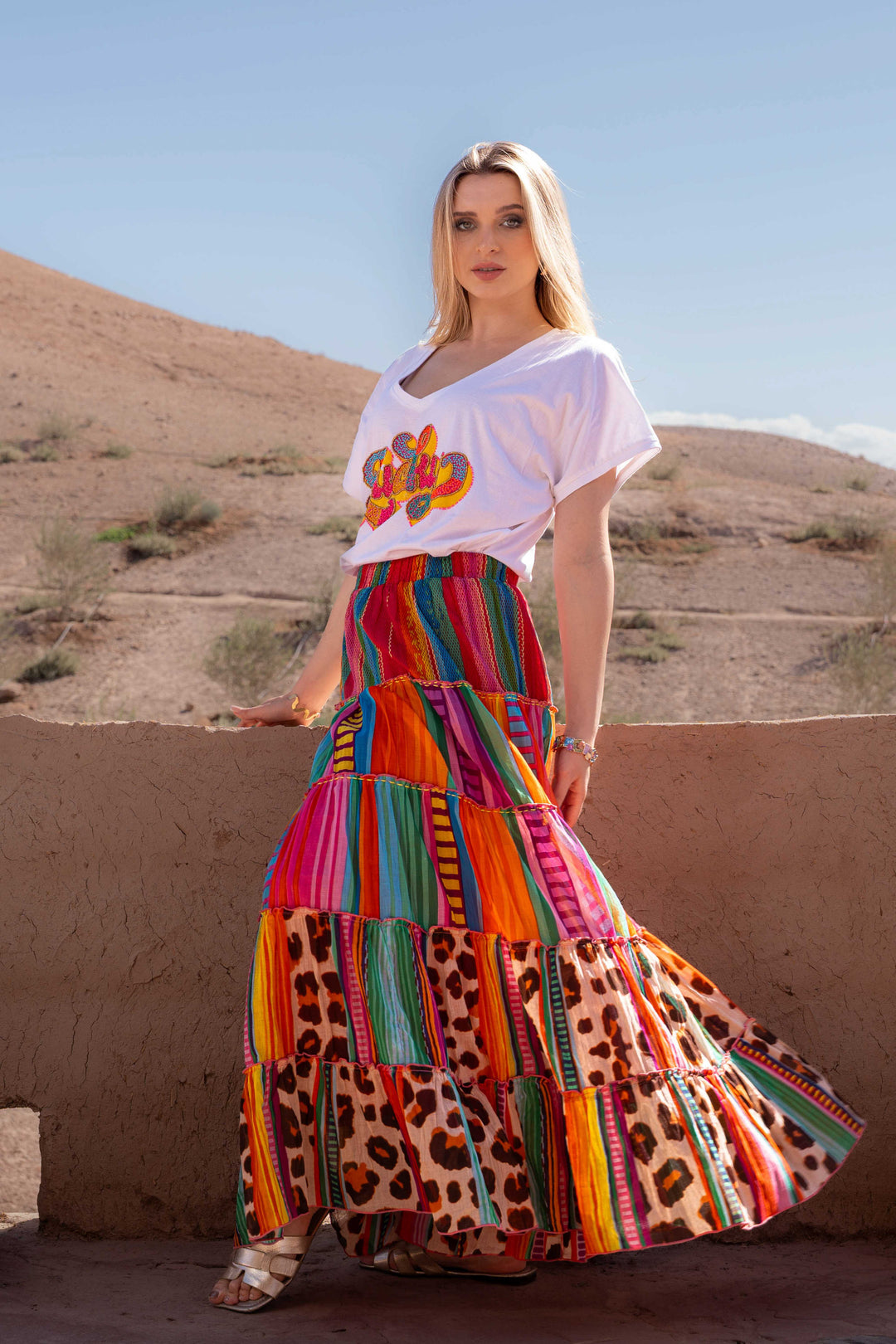 T-shirt perlé Lucky - Taille unique: 36 au 40 / Ecru délavé