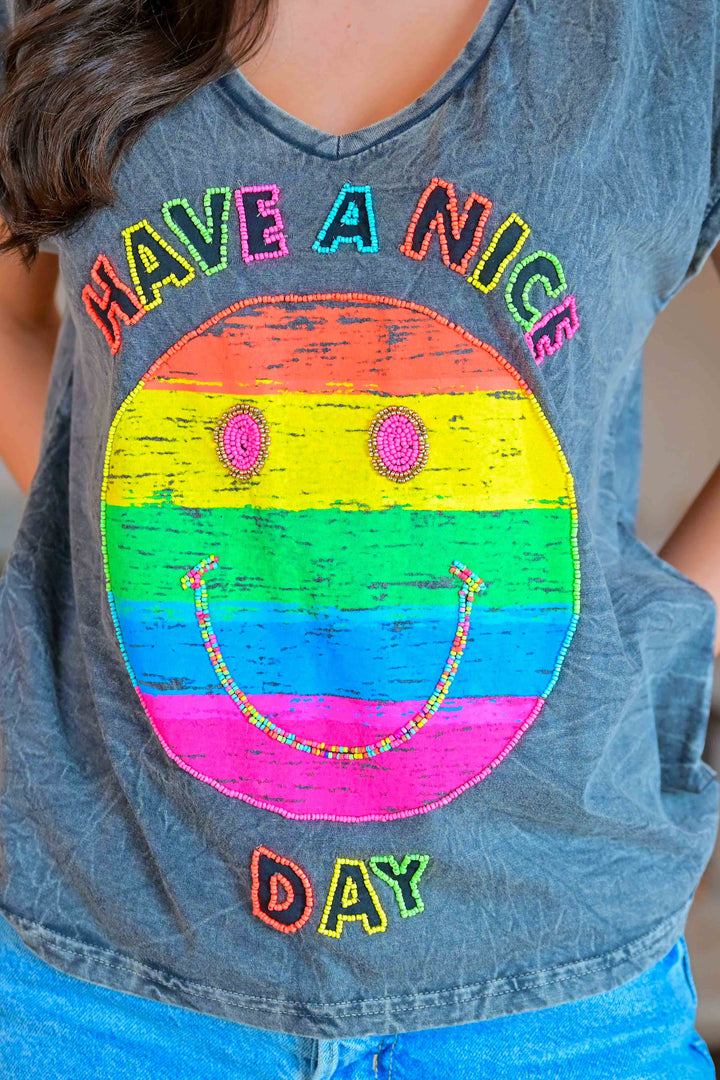 T-shirt Smiley perlé Rio - Taille unique: 36 au 42 / Gris