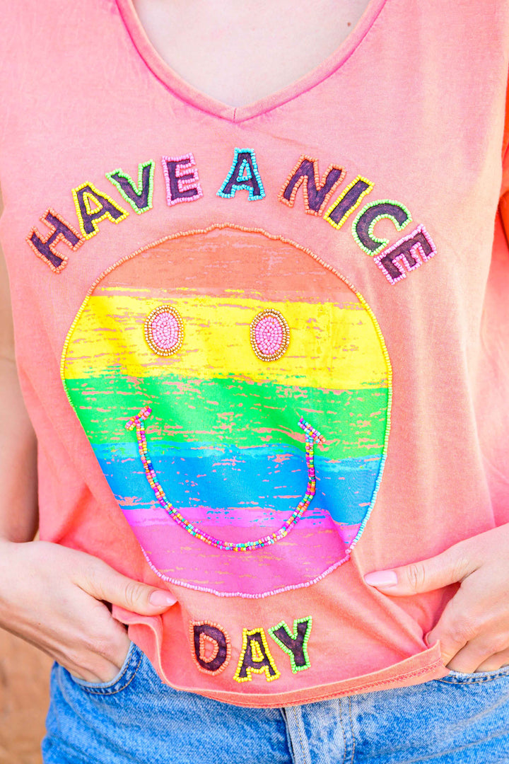 T-shirt Smiley perlé Rio - Taille unique: 36 au 42 / Orange