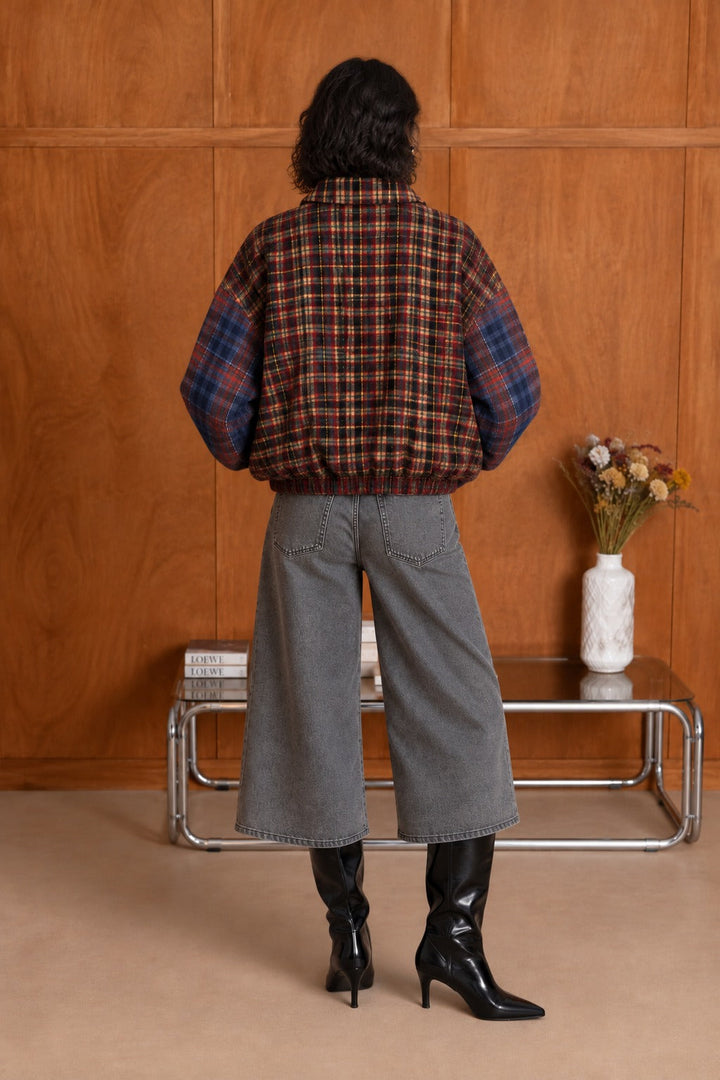 Veste à carreaux Patch zippée Maggie - Taille Unique: 34-40