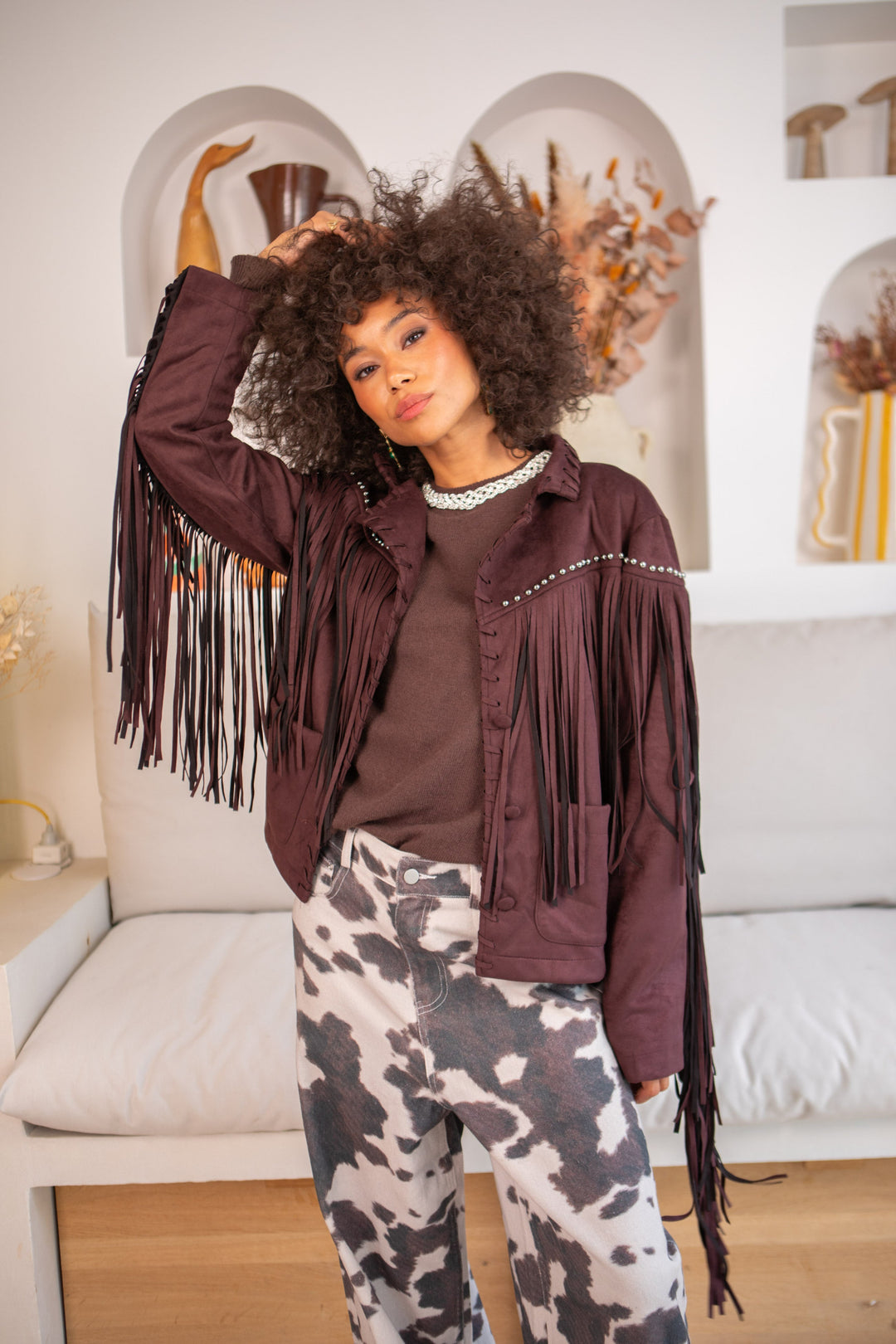 Veste à Franges Andrew - Taille unique / Bordeaux