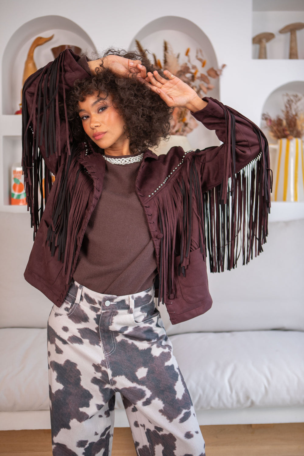 Veste à Franges Andrew - Taille unique / Bordeaux