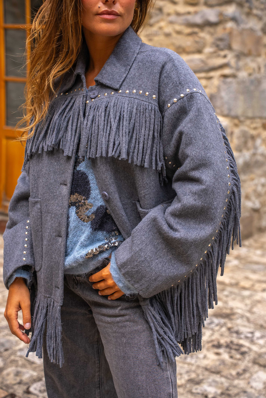 Veste à franges cloutée Santiago - Manteaux et vestes