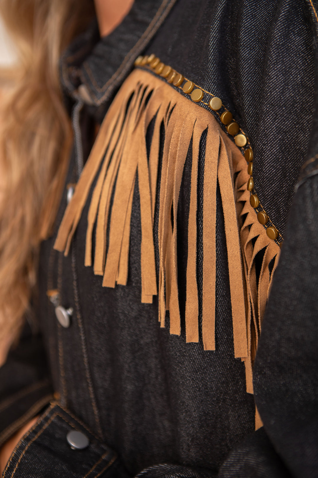 Veste chemise en jean oversize à franges Sophia Manteaux