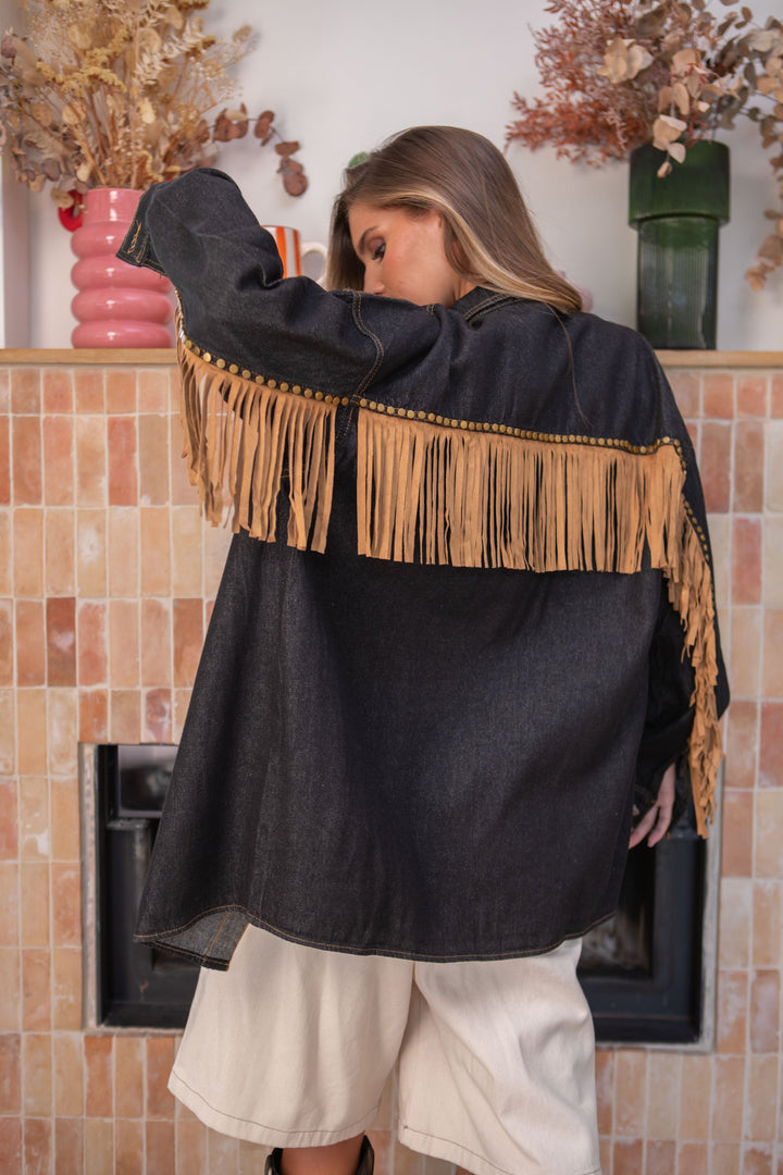 Veste chemise en jean oversize à franges Sophia Manteaux