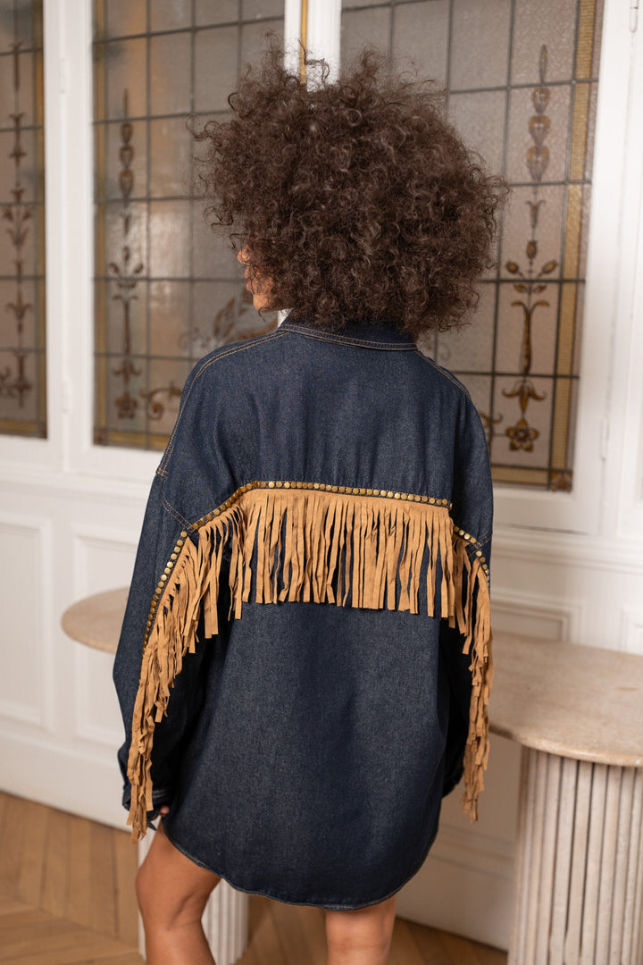 Veste chemise en jean oversize à franges Sophia Manteaux