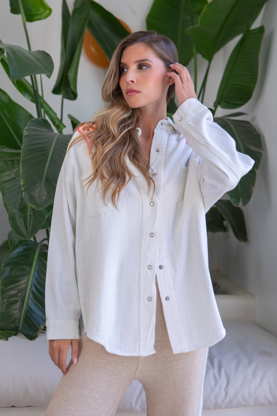 Veste Chemise oversize en denim Rona - Taille unique / Ecru