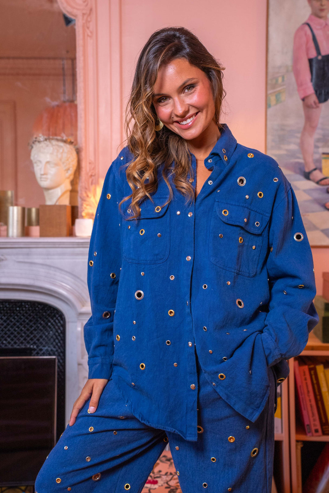 Veste denim avec oeillets Split Taille Unique / Bleu Foncé