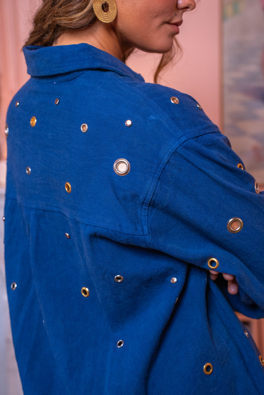 Veste denim avec oeillets Split Taille Unique / Bleu Foncé