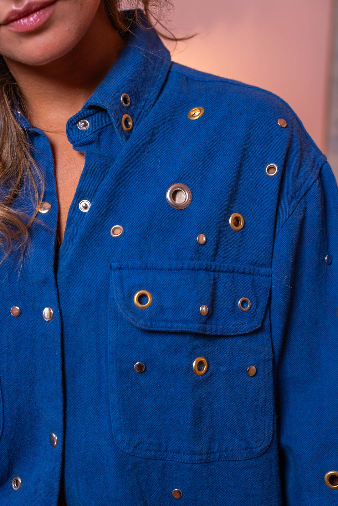 Veste denim avec oeillets Split Taille Unique / Bleu Foncé