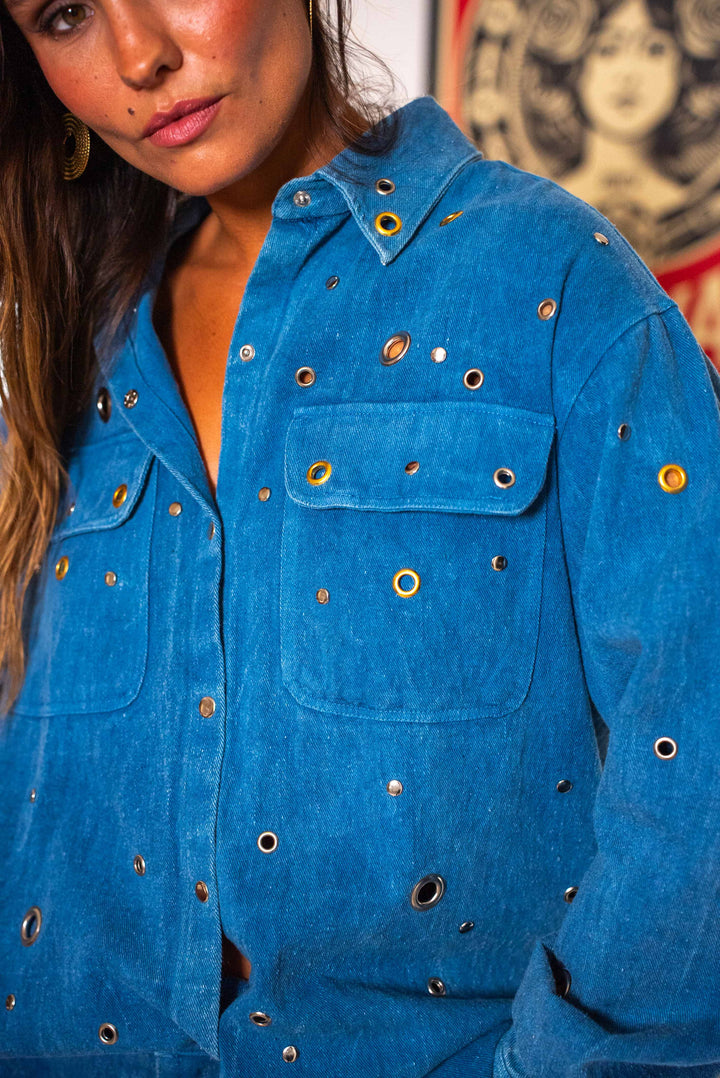 Veste denim avec oeillets Split Taille Unique / Bleu