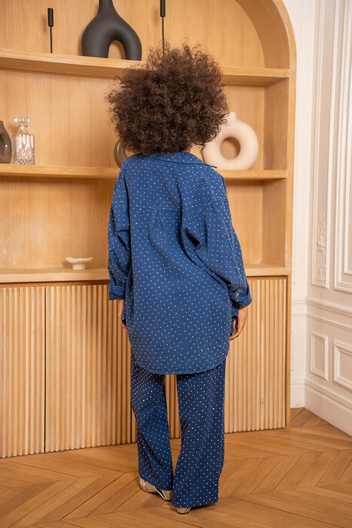 Veste oversize à perles Suzi Taille Unique / Bleu Foncé