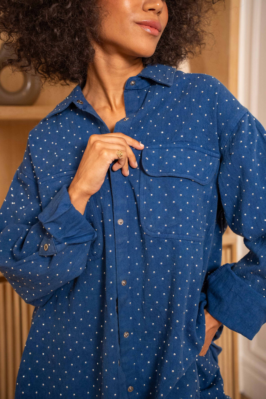 Veste oversize à perles Suzi Taille Unique / Bleu Foncé