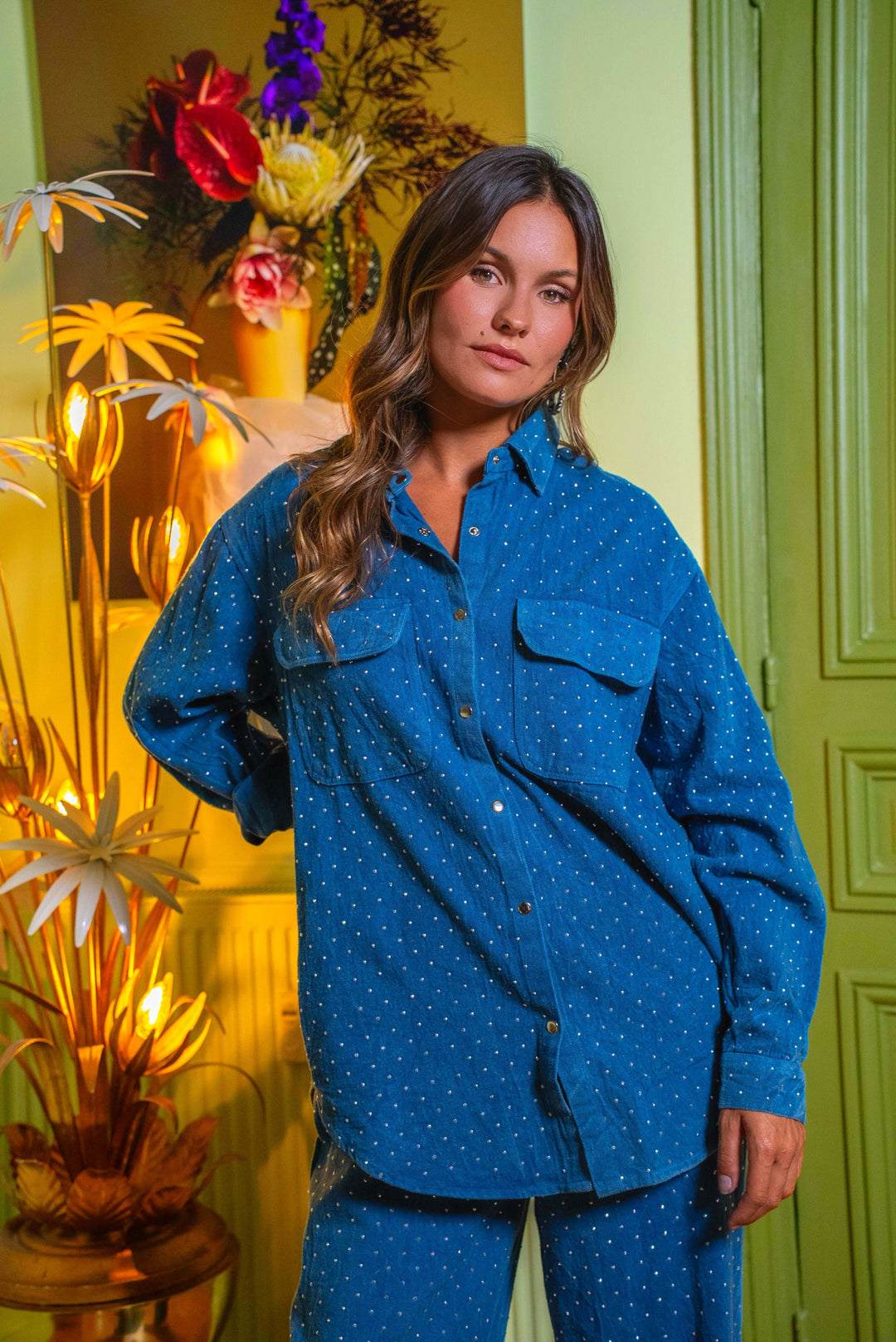 Veste oversize à perles Suzi Taille Unique / Bleu Jeans
