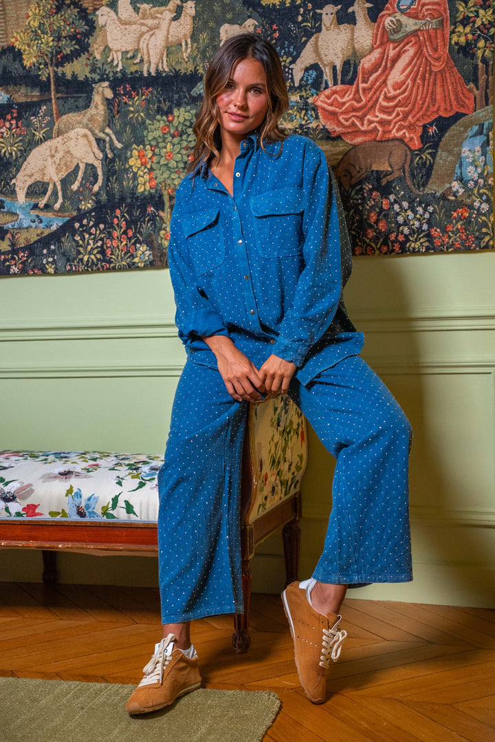 Veste oversize à perles Suzi Taille Unique / Bleu Jeans