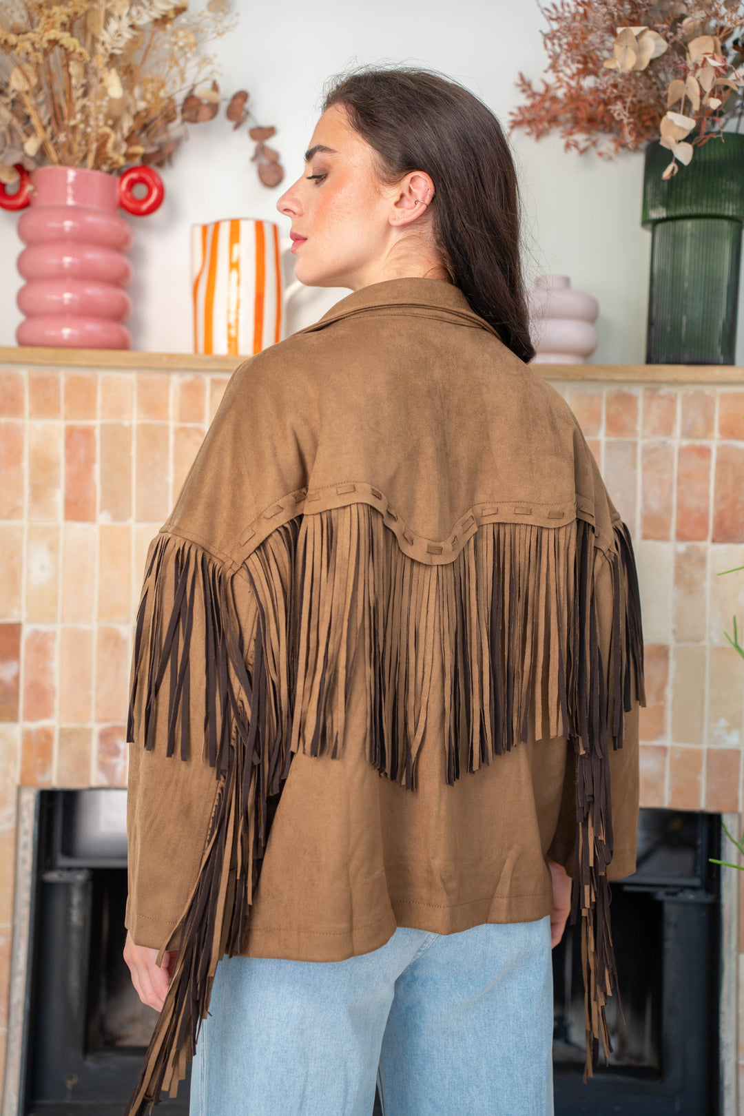 Veste suédine à franges Eva Taille unique / Camel Manteaux